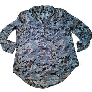 a.n.a Womens Camo‎ Long Sleeve Pockets Collared Button Up Shirt Size PL